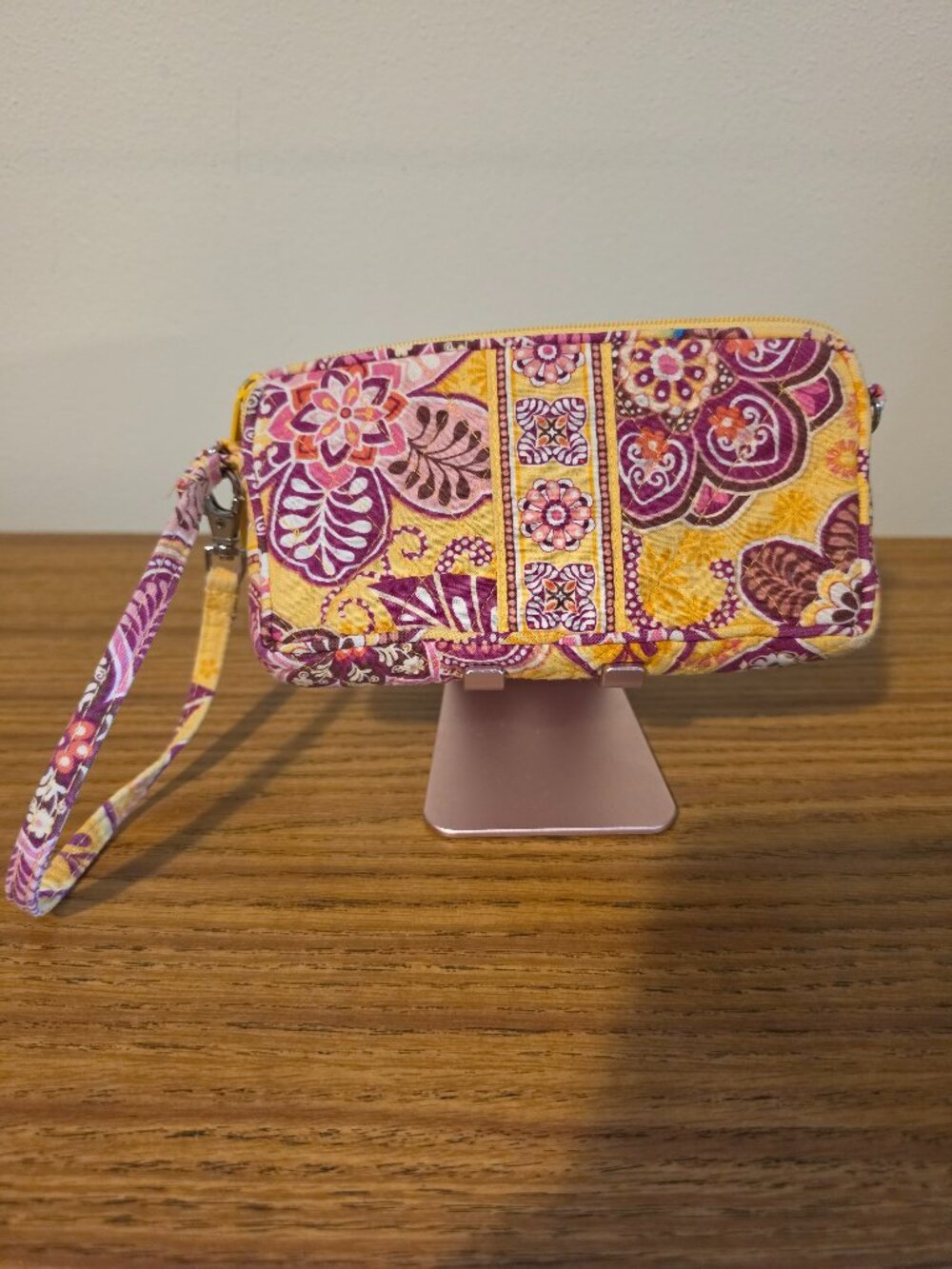 Vera Bradley All-In-One Wristlet Yellow Purple Floral Wallet